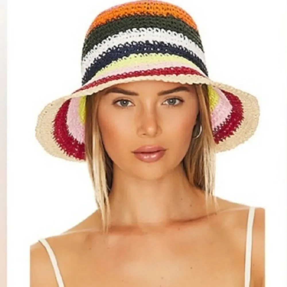 Hat Attack Remi Straw Striped Bucket Hat Pink Stripe One Size